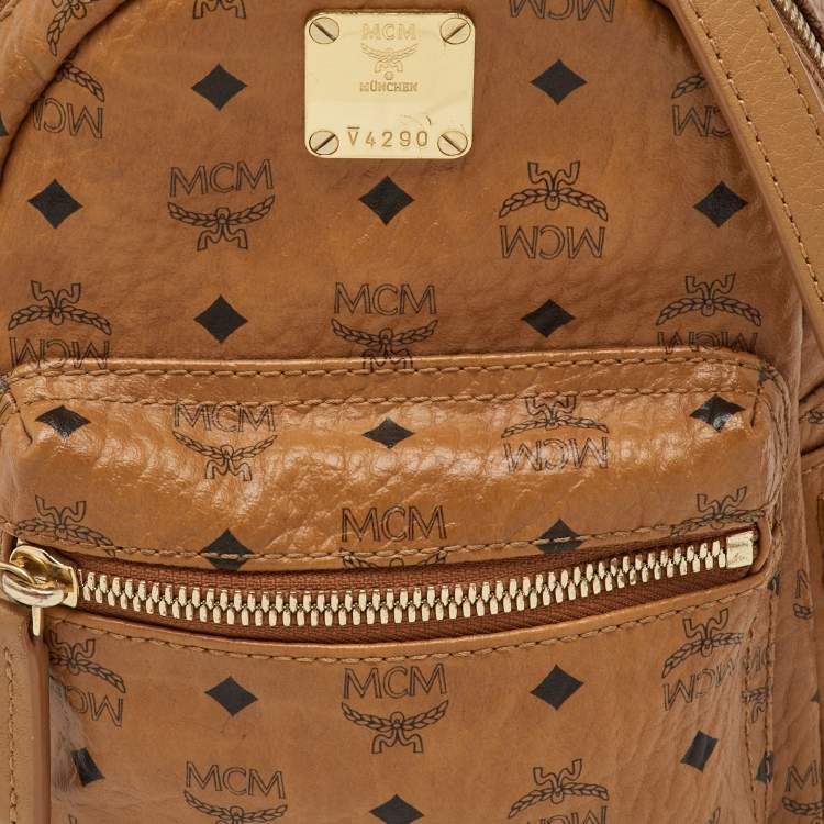 Pre Owned MCM Cognac Visetos Coated Canvas and Leather Mini Studded Stark-Bebe Boo Backpack