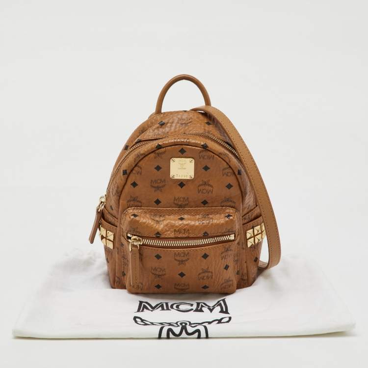 Pre Owned MCM Cognac Visetos Coated Canvas and Leather Mini Studded Stark-Bebe Boo Backpack