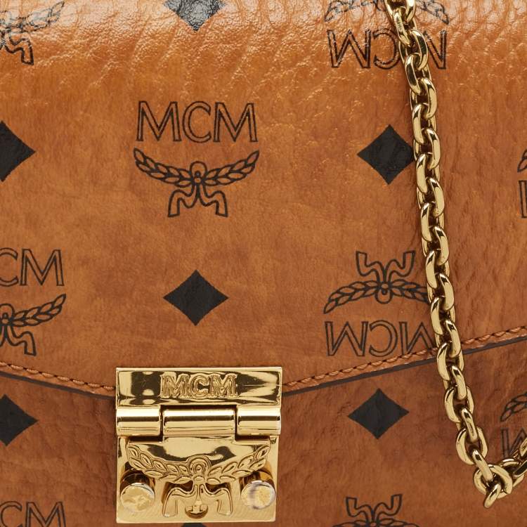 Pre Owned MCM Cognac Visetos Coated Canvas Patricia Chain Clutch