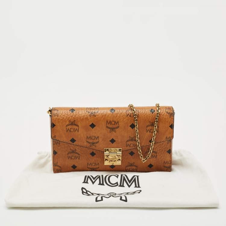 Pre Owned MCM Cognac Visetos Coated Canvas Patricia Chain Clutch