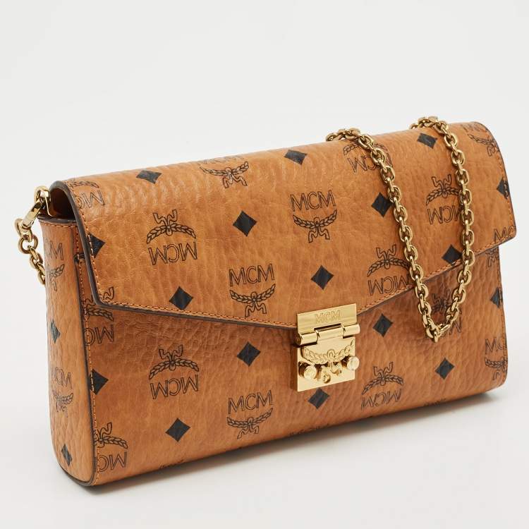 Pre Owned MCM Cognac Visetos Coated Canvas Patricia Chain Clutch