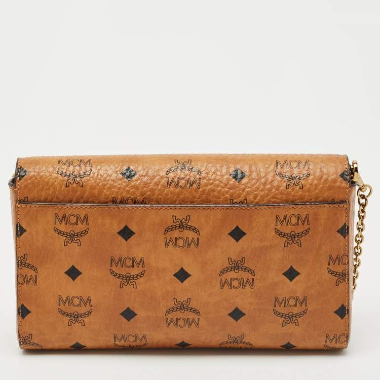 Pre Owned MCM Cognac Visetos Coated Canvas Patricia Chain Clutch