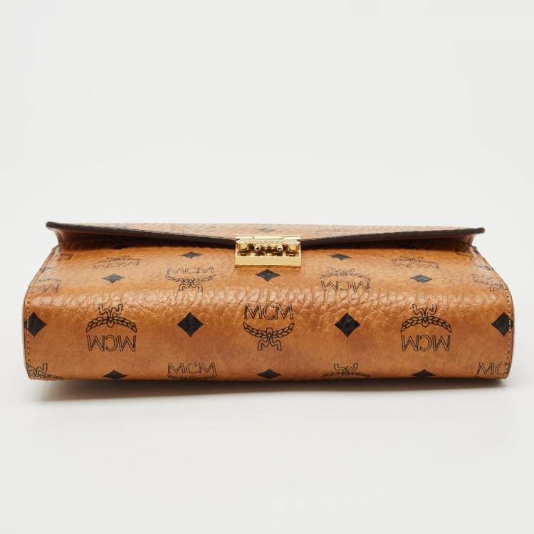 Pre Owned MCM Cognac Visetos Coated Canvas Patricia Chain Clutch