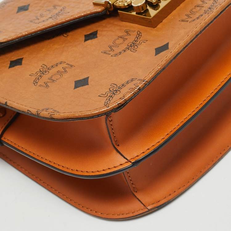 Pre Owned MCM Cognac Visetos Coated Canvas and Leather Patricia Crossbody Bag