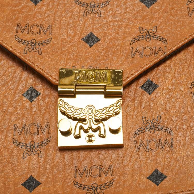 Pre Owned MCM Cognac Visetos Coated Canvas and Leather Patricia Crossbody Bag