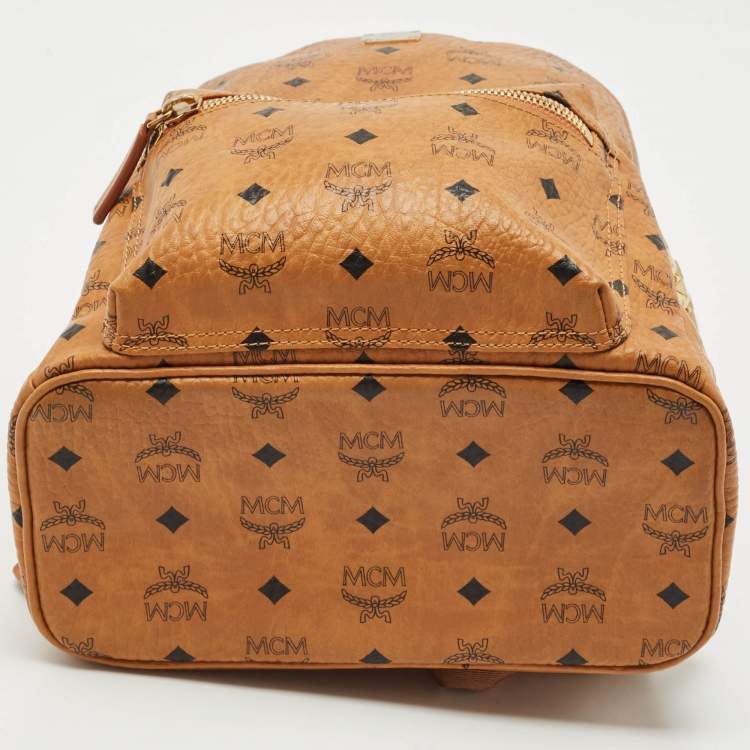 Pre Owned MCM Tan Cognac Visetos Coated Canvas and Leather Medium Stark Backpack