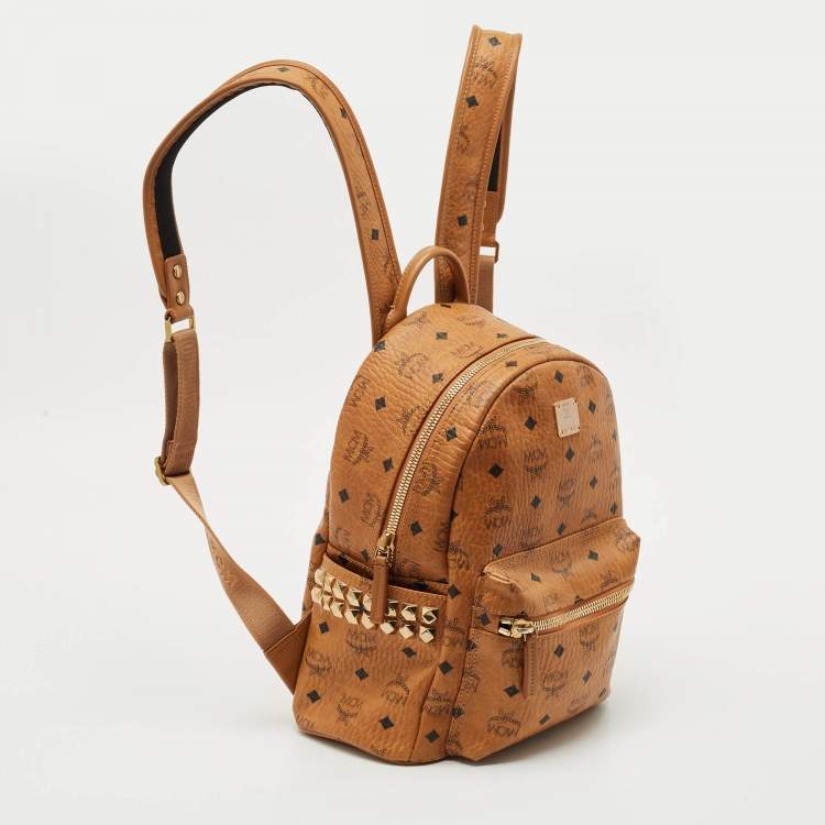 Pre Owned MCM Tan Cognac Visetos Coated Canvas and Leather Medium Stark Backpack