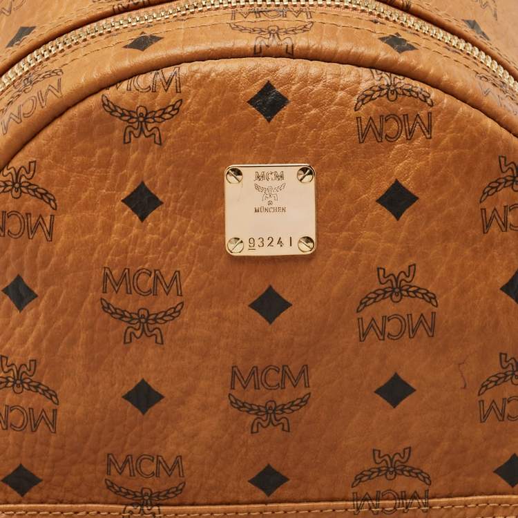 Pre Owned MCM Tan Cognac Visetos Coated Canvas and Leather Medium Stark Backpack