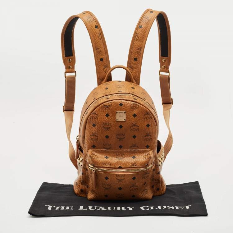 Pre Owned MCM Tan Cognac Visetos Coated Canvas and Leather Medium Stark Backpack