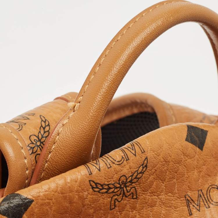 Pre Owned MCM Tan Cognac Visetos Coated Canvas and Leather Medium Stark Backpack