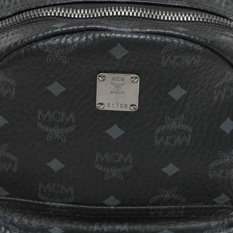 Pre Owned MCM Black Visetos Coated Canvas Small Stark Studded Backpack
