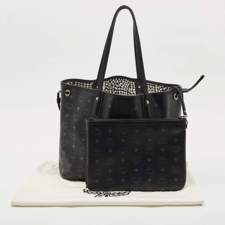 Pre Owned MCM Black Visetos Coated Canvas and Leather Medium Liz Reversible Shopper Tote