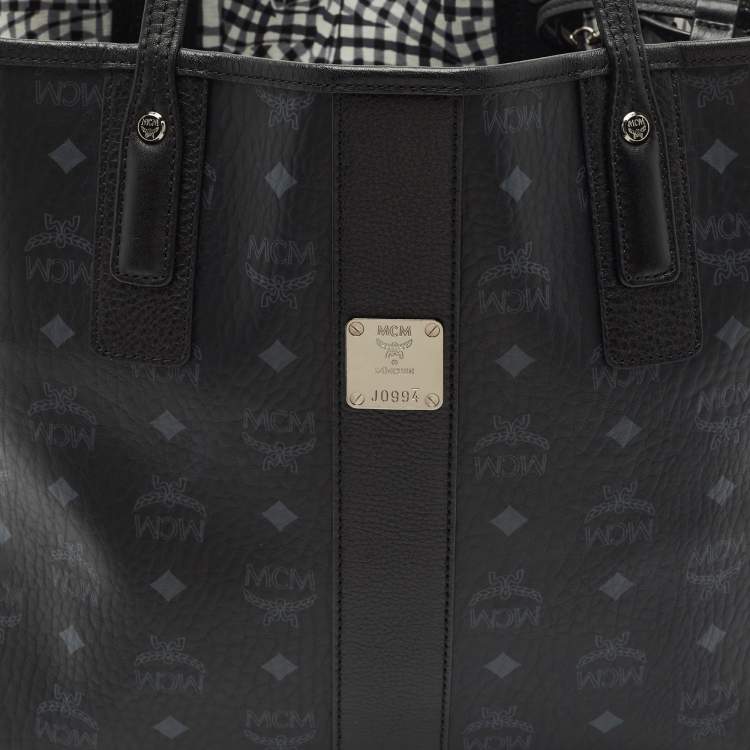 Pre Owned MCM Black Visetos Coated Canvas and Leather Medium Liz Reversible Shopper Tote