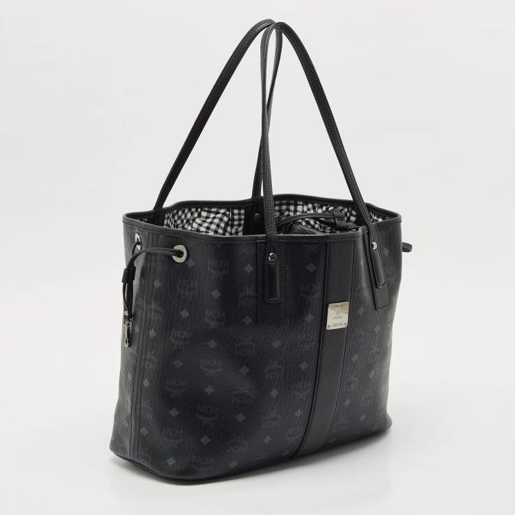 Pre Owned MCM Black Visetos Coated Canvas and Leather Medium Liz Reversible Shopper Tote