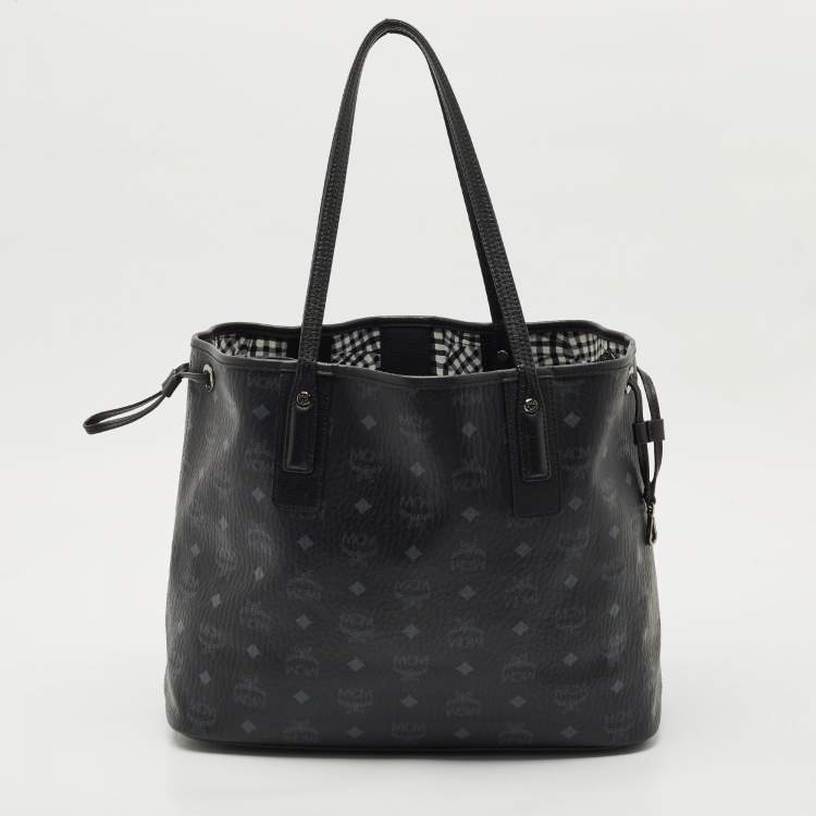 Pre Owned MCM Black Visetos Coated Canvas and Leather Medium Liz Reversible Shopper Tote