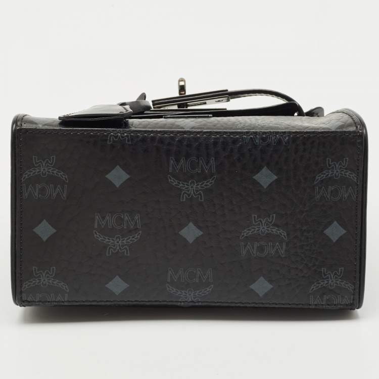 Pre Owned MCM Black Visetos Coated Canvas and Leather Mini Heritage Top Handle Bag