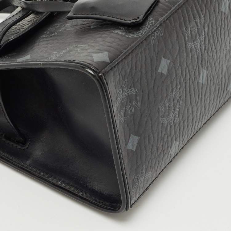 Pre Owned MCM Black Visetos Coated Canvas and Leather Mini Heritage Top Handle Bag