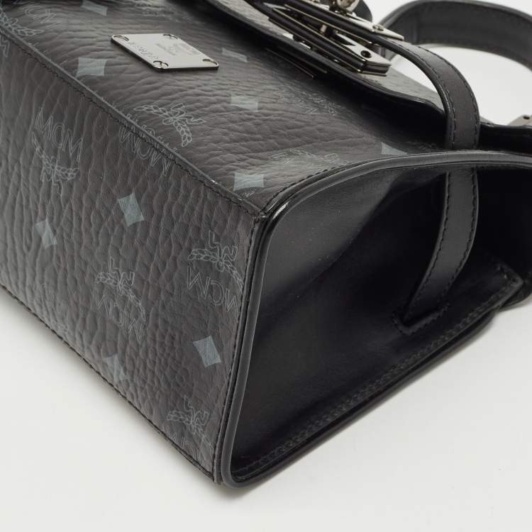 Pre Owned MCM Black Visetos Coated Canvas and Leather Mini Heritage Top Handle Bag