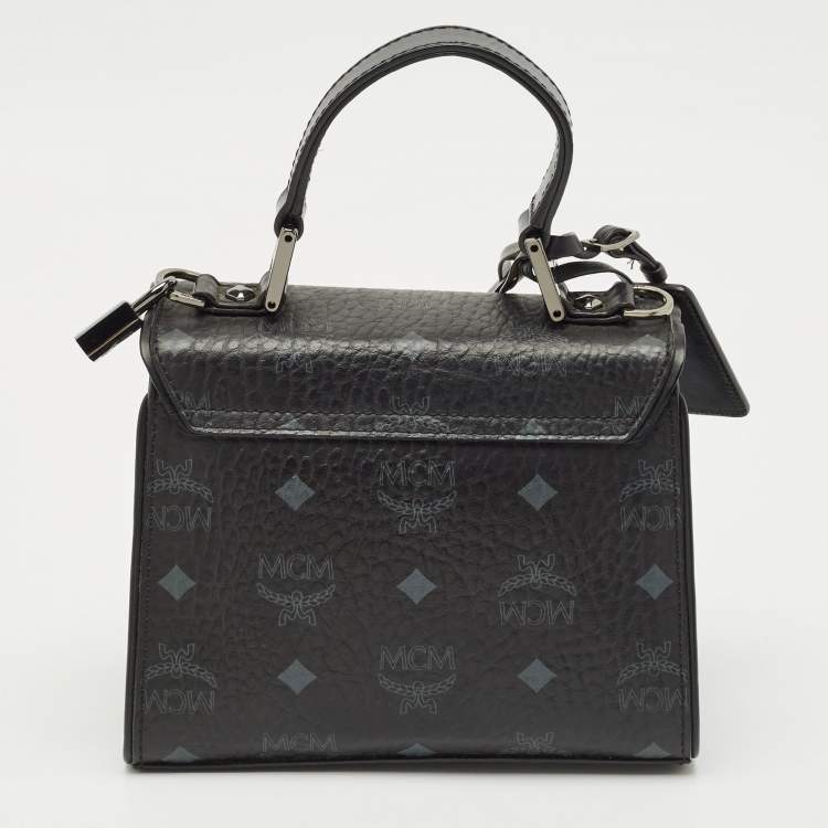 Pre Owned MCM Black Visetos Coated Canvas and Leather Mini Heritage Top Handle Bag