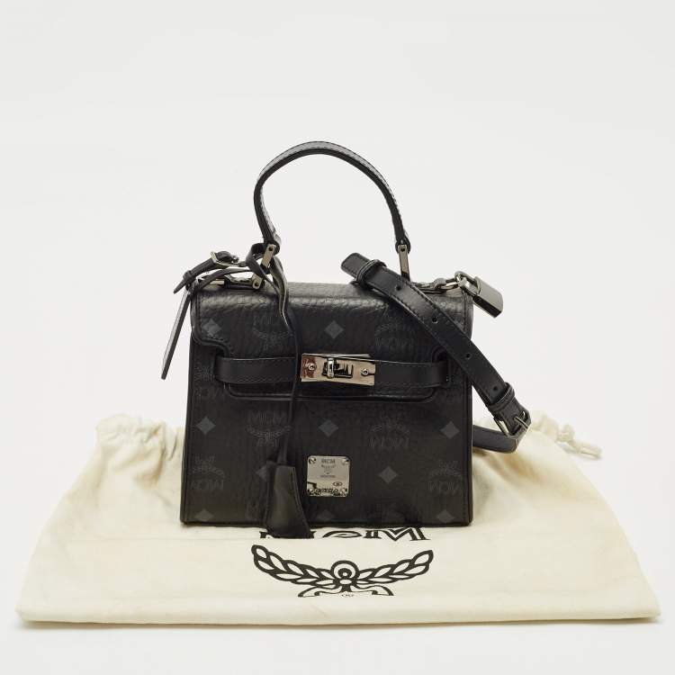 Pre Owned MCM Black Visetos Coated Canvas and Leather Mini Heritage Top Handle Bag