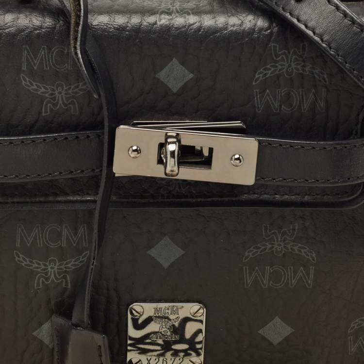 Pre Owned MCM Black Visetos Coated Canvas and Leather Mini Heritage Top Handle Bag