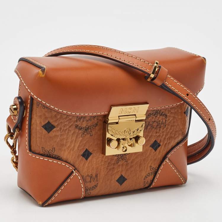 Pre Owned MCM Tan Visetos Coated Canvas and Leather Berlin Convertible Box Bag