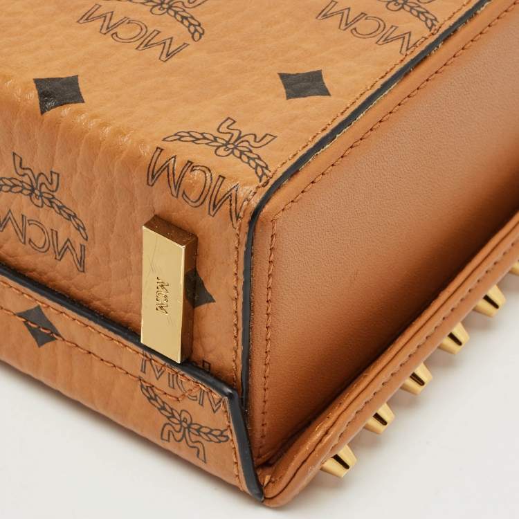 Pre Owned MCM Cognac Visetos Coated Canvas and Leather Berlin Box Bag