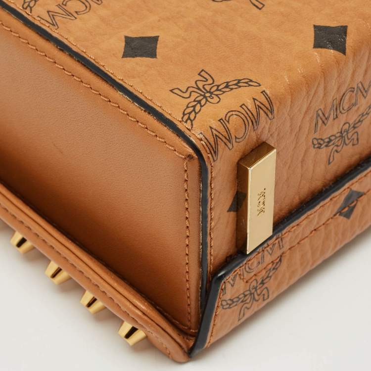 Pre Owned MCM Cognac Visetos Coated Canvas and Leather Berlin Box Bag