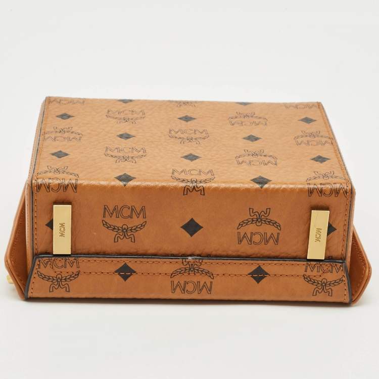 Pre Owned MCM Cognac Visetos Coated Canvas and Leather Berlin Box Bag