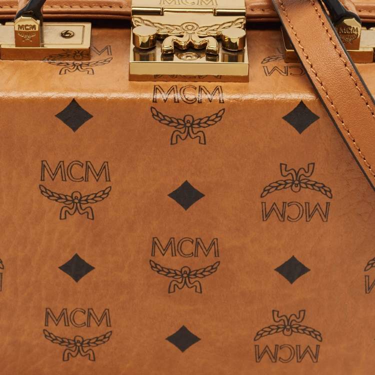 Pre Owned MCM Cognac Visetos Coated Canvas and Leather Berlin Box Bag