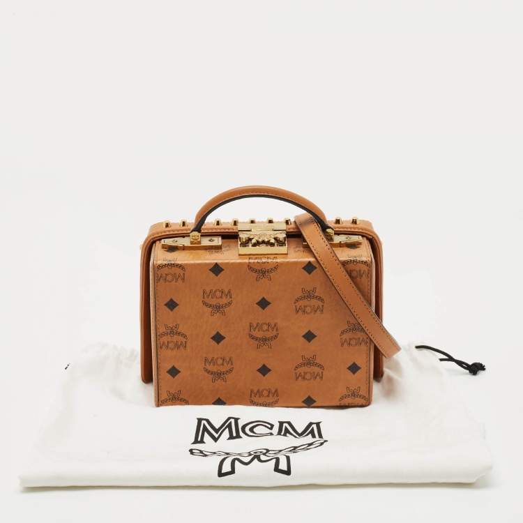 Pre Owned MCM Cognac Visetos Coated Canvas and Leather Berlin Box Bag