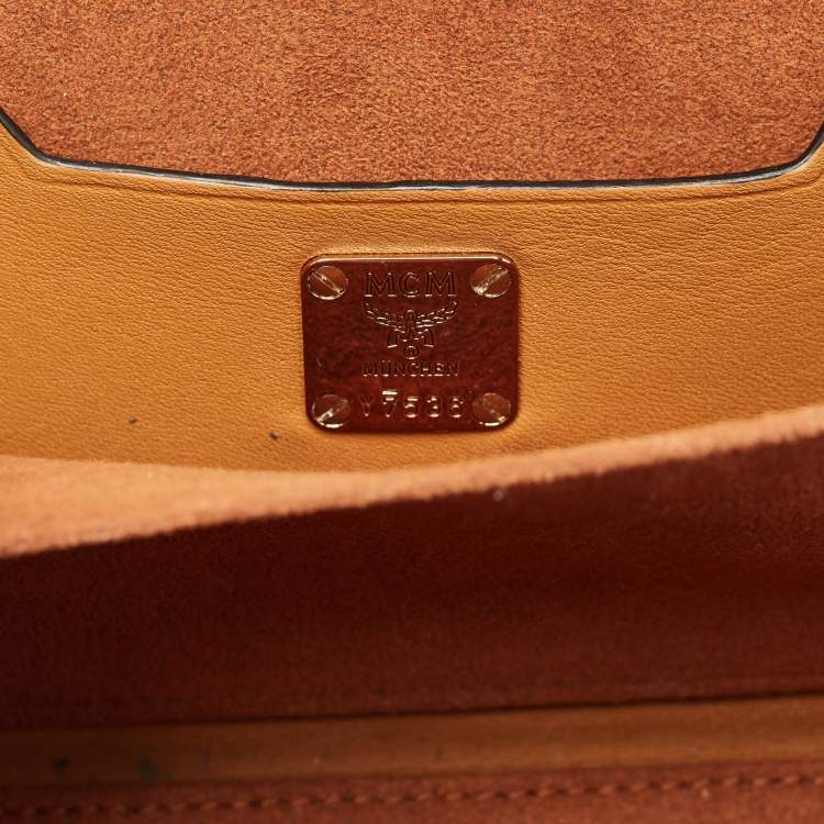 Pre Owned MCM Cognac Visetos Coated Canvas and Leather Berlin Box Bag