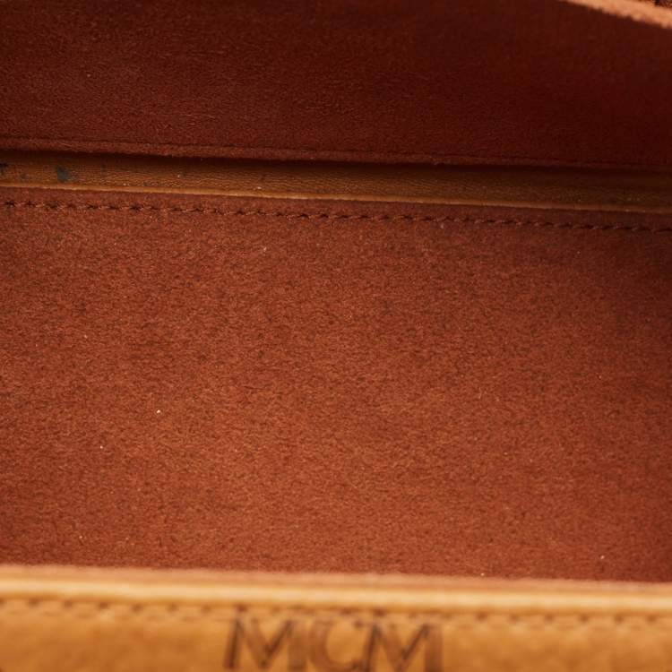 Pre Owned MCM Cognac Visetos Coated Canvas and Leather Berlin Box Bag