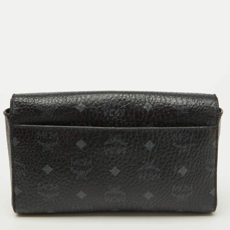 Pre Owned MCM Black Visetos Coated Canvas Patricia Flap Shoulder Bag