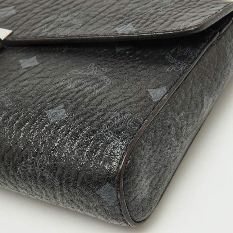 Pre Owned MCM Black Visetos Coated Canvas Patricia Flap Shoulder Bag