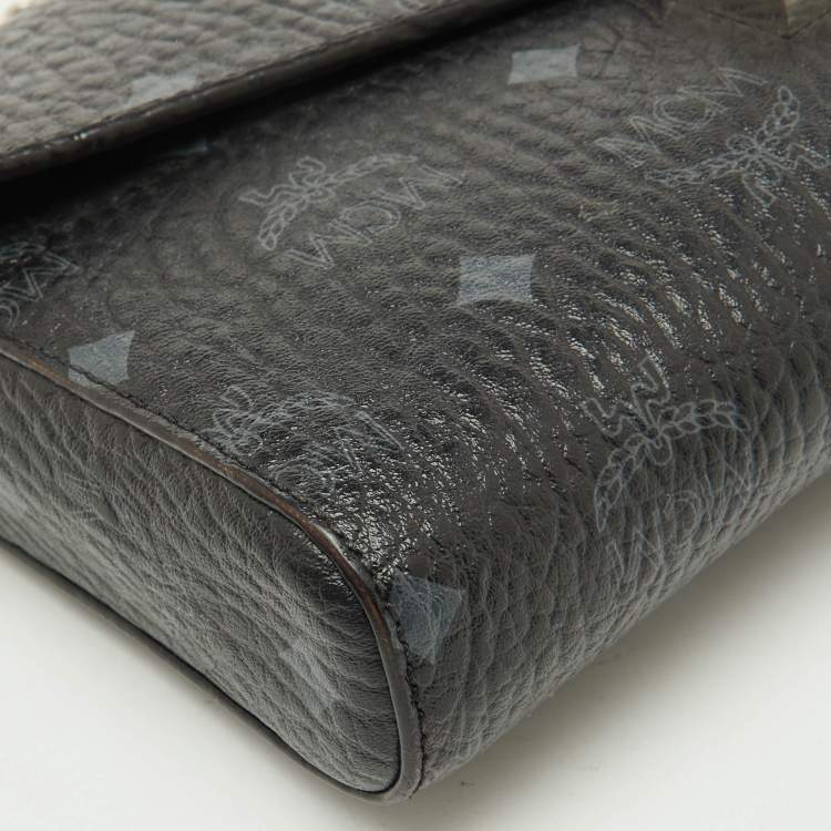 Pre Owned MCM Black Visetos Coated Canvas Patricia Flap Shoulder Bag