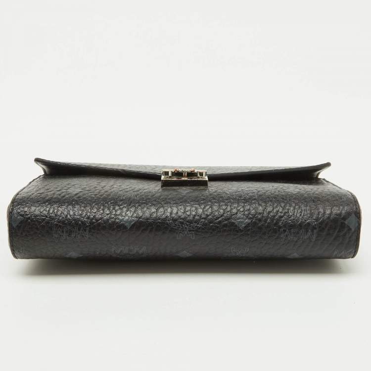 Pre Owned MCM Black Visetos Coated Canvas Patricia Flap Shoulder Bag