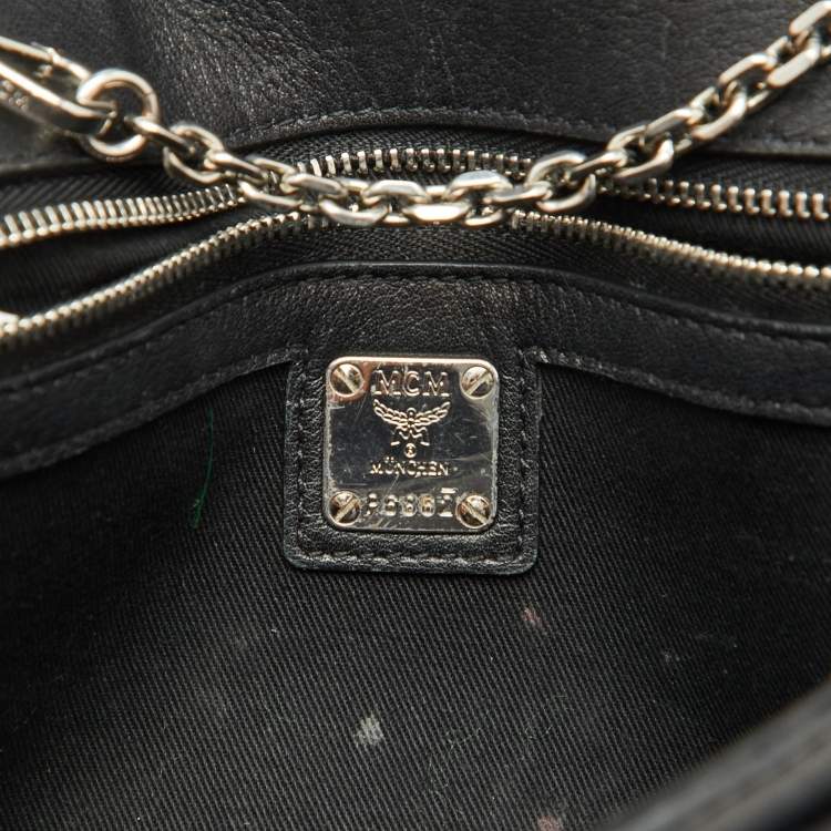 Pre Owned MCM Black Visetos Coated Canvas Patricia Flap Shoulder Bag