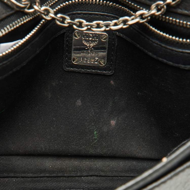 Pre Owned MCM Black Visetos Coated Canvas Patricia Flap Shoulder Bag