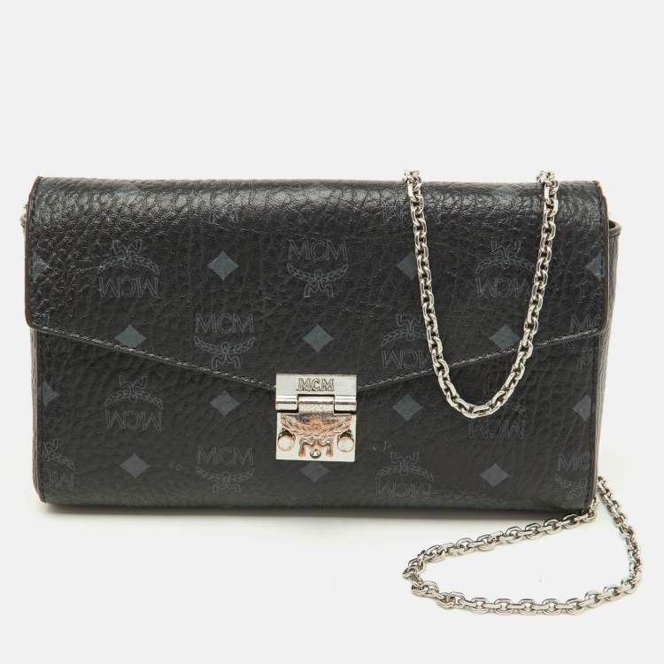 Pre Owned MCM Black Visetos Coated Canvas Patricia Flap Shoulder Bag