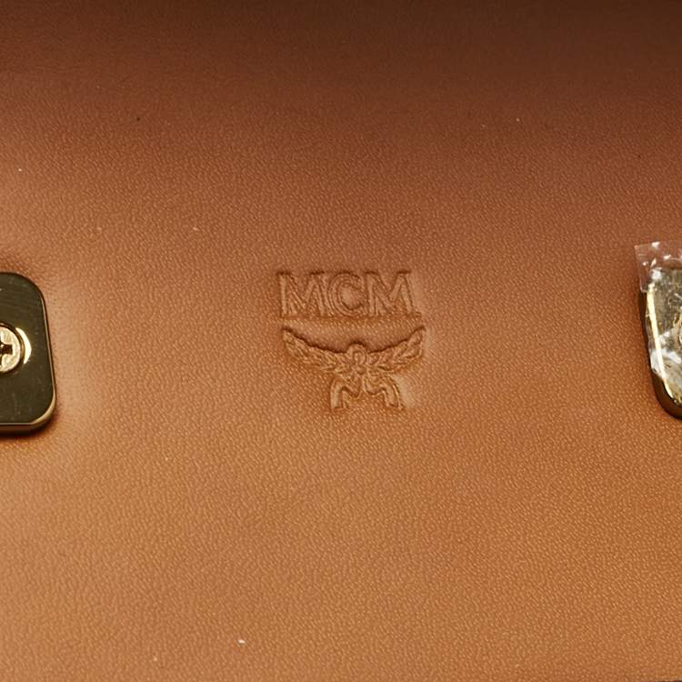 Pre Owned MCM Cognac Visetos Coated Canvas Mini Berlin Crossbody Bag