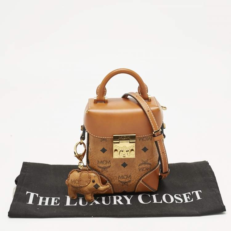 Pre Owned MCM Cognac Visetos Coated Canvas Mini Berlin Crossbody Bag