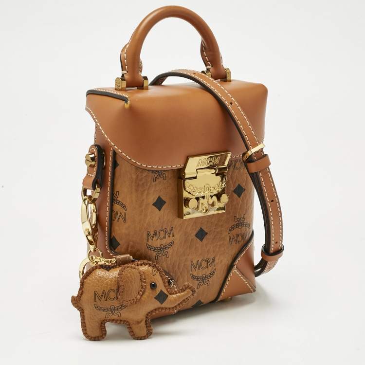 Pre Owned MCM Cognac Visetos Coated Canvas Mini Berlin Crossbody Bag