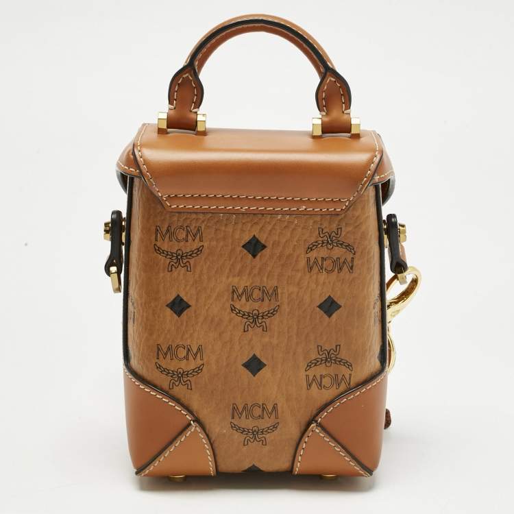 Pre Owned MCM Cognac Visetos Coated Canvas Mini Berlin Crossbody Bag