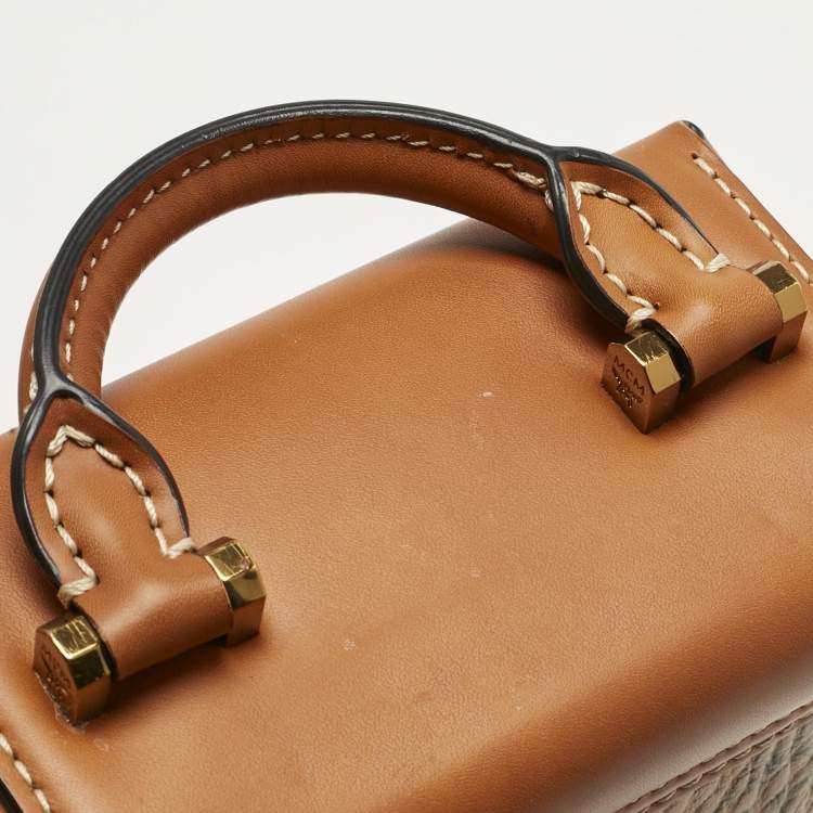 Pre Owned MCM Cognac Visetos Coated Canvas Mini Berlin Crossbody Bag