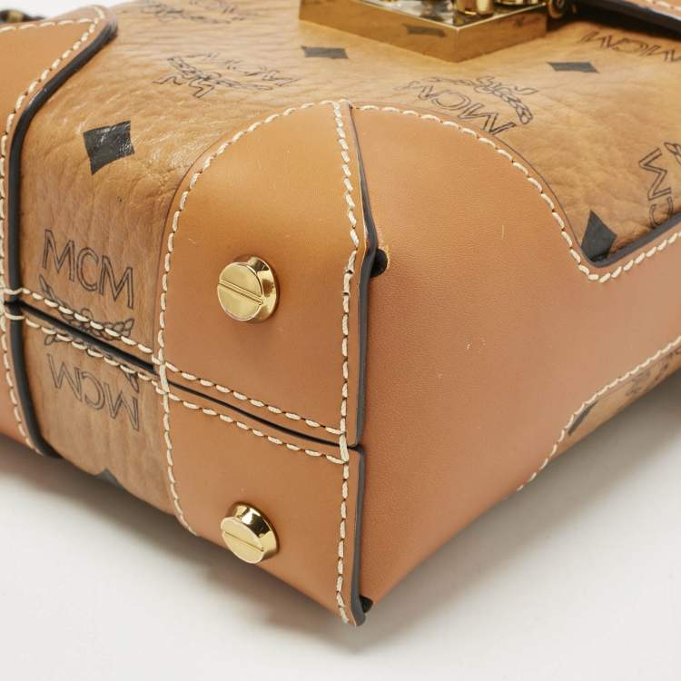 Pre Owned MCM Cognac Visetos Coated Canvas Mini Berlin Crossbody Bag
