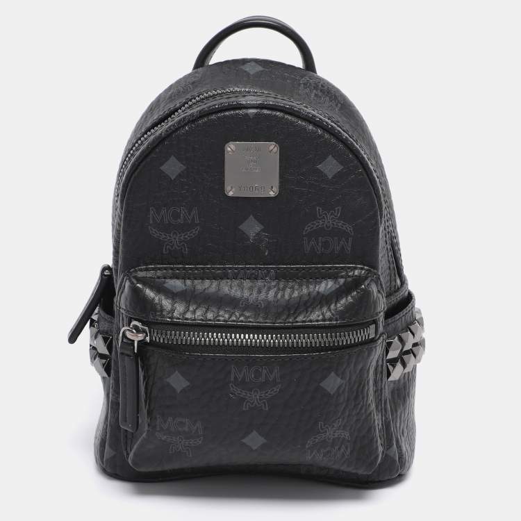 Pre Owned MCM Black Visetos Coated Canvas Mini Studded Stark-Bebe Boo Backpack