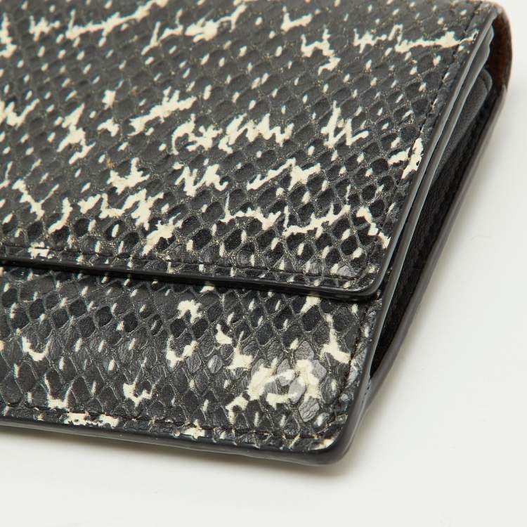 Pre Owned MCM Black/White Snakeskin Embossed Leather Continental Wallet