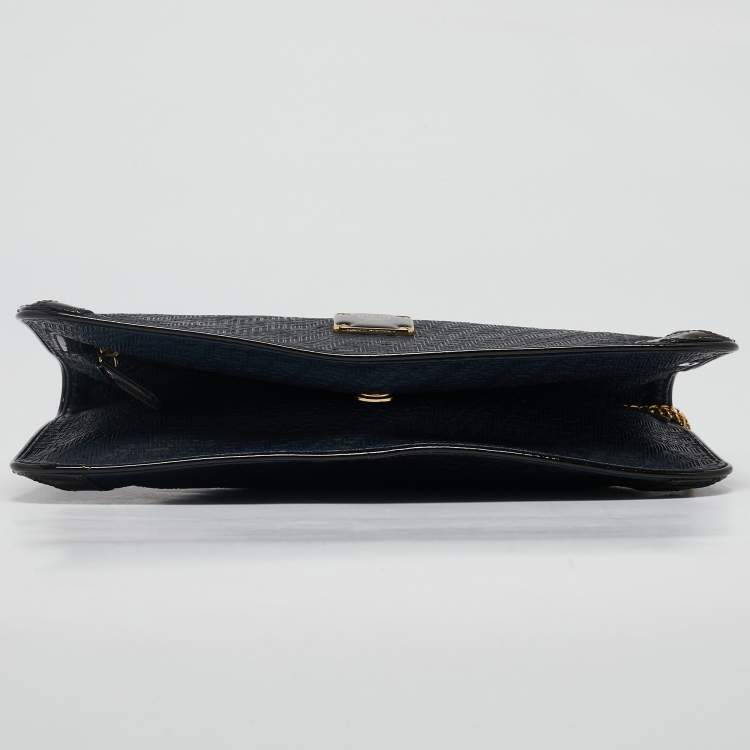 Pre Owned MCM Navy Blue/Brown Coated Raffia and Patent Leather Flap Shoulder Bag