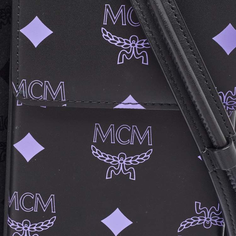 Pre Owned MCM Black Splash Visetos Coated Canvas Phone Lanyard Crossbody Bag